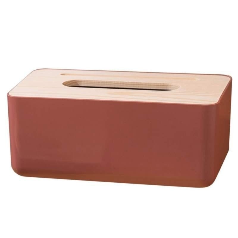 Tissue Holder Rectangular Tissue Box with Wooden Cover Home Facial Tissue Cases tissue box holder for car: Red