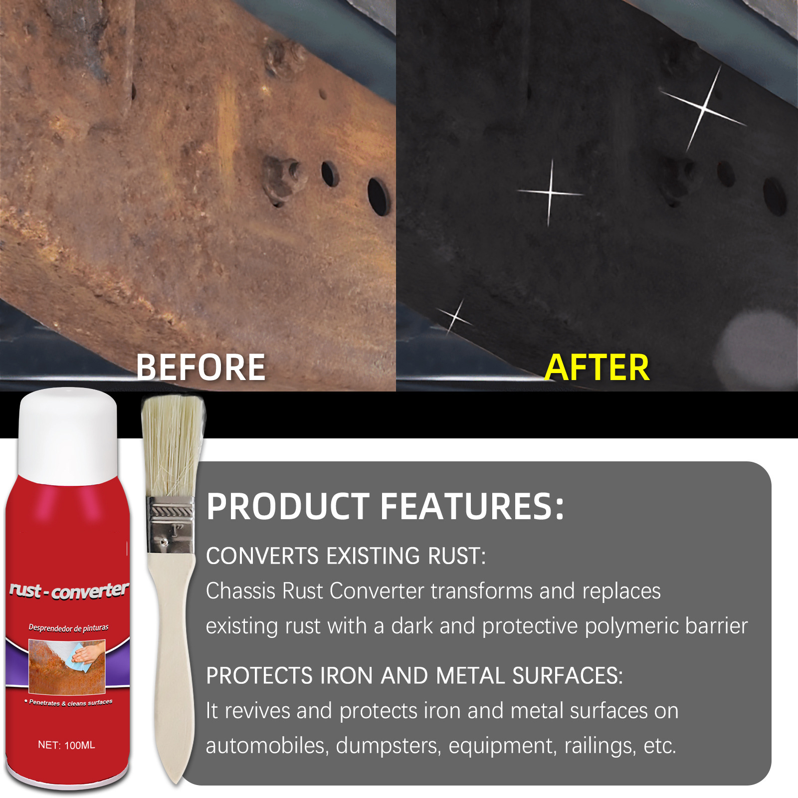 100ml Car Anti-rust Rust Remover Paste Multi Purpose Chassis Rust Converter Repair Protect Iron Metal Surfaces Maintenance Clean
