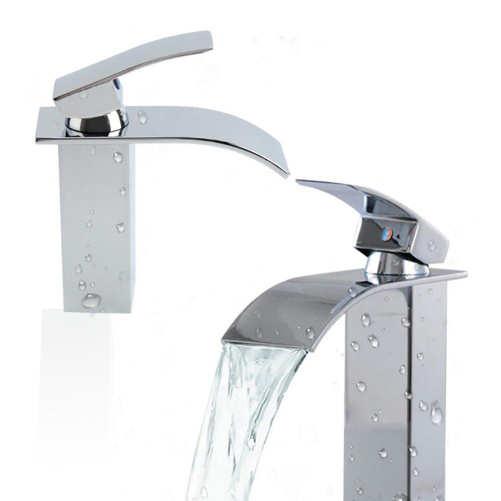 Bathroom Sink Faucet Chrome Waterfall Spout Basin Mixer Hole Tap Single