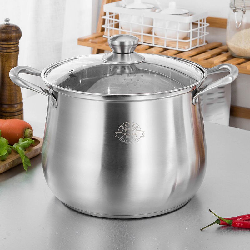 Soup Pot Thick 304 Stainless Steel Pot Large Capacity Double Bottom Noodle Pot Porridge Pot Cooker Universal High Soup Pot