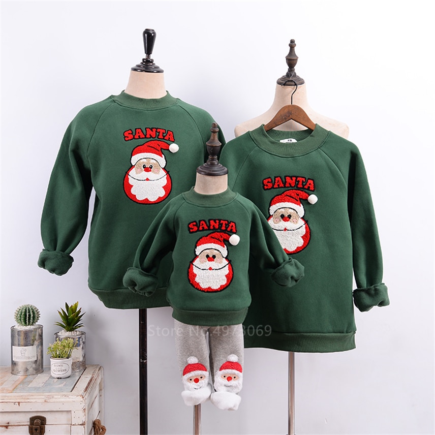 Jule familie matchende tøj år grøn julemand alf tegneserie jule familie look vinter bomuld varm sweatshirt