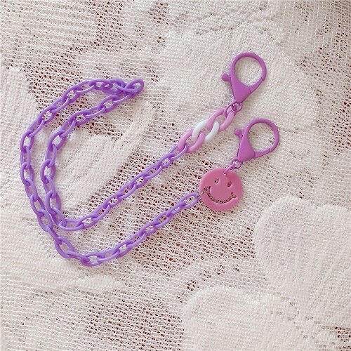 Neue Bunte Macaron Smily Anti-verloren Gesicht Abdeckung Lanyard Gläser Lanyard Gurt Acryl Halskette für Frauen Lange Kette Maske schmuck: purple