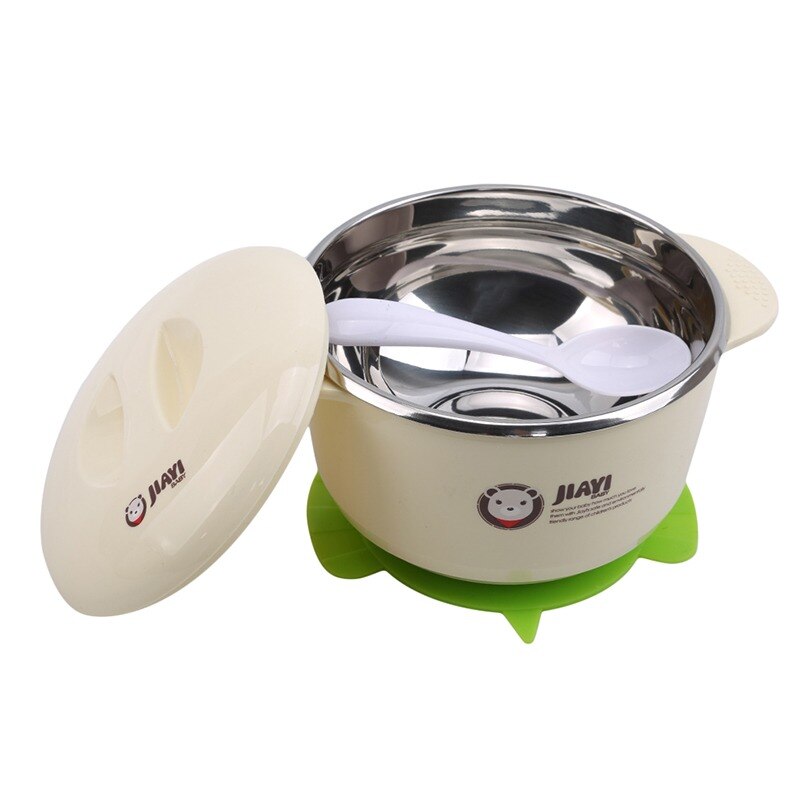 Baby termobolle i rustfritt stål småbarnsservise servise sugeskål med skje barnesikkerhet middag matskåler tallerkener