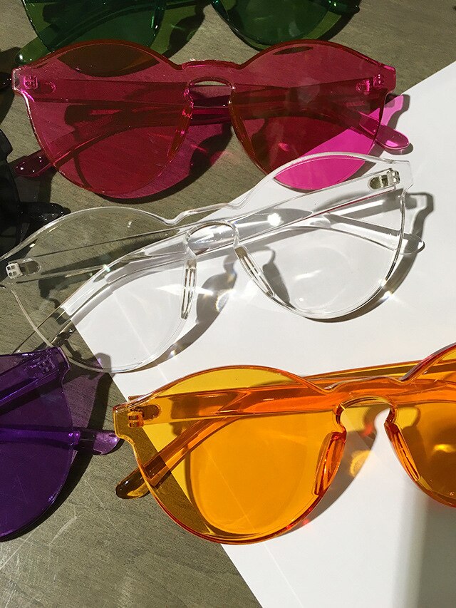 Kvinder uden stel runde solbriller cat eye gennemsigtige briller briller simpelt slik ren farve pop