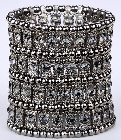 Multilayer stretch cuff bracelet women crystal wedding bridal jewelry B12 4 ROW antique silver color: dark gray