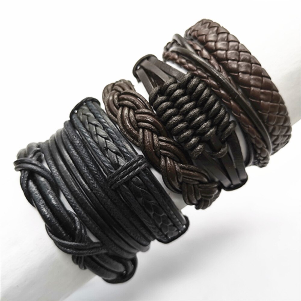 Week Bracelets 7pcs/set Black Brown Men Bracelets Wristband Rope Wrap Bangle Leather Bracelets Women Jewelry Accessories: style 2