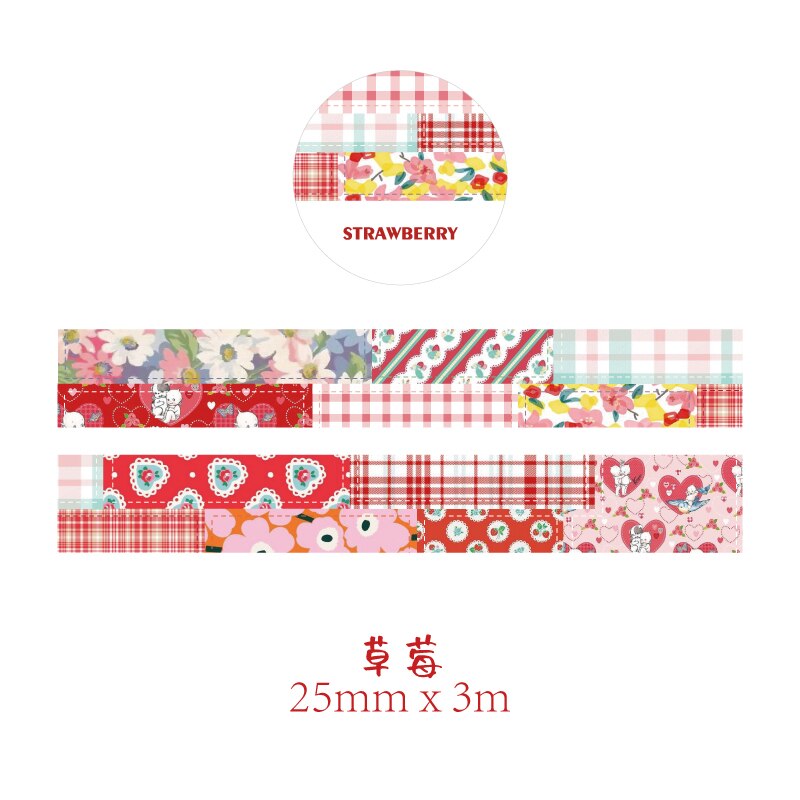 1 Roll Bloemen Washi Tape Decoratie Roll Diy Decoratieve Sticky Paper Masking Tape Zelfklevende Tape Plakboek Doorschijnend Tape: STRAWBERRY