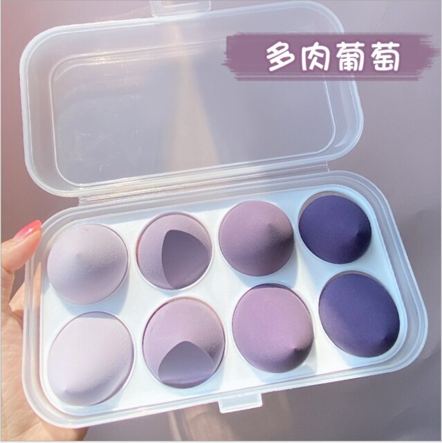 Beauty egg set makeup egg 8 sponge makeup egg puff oblique cut gourd water droplets wet and dry face makeup puff sponge: Color03