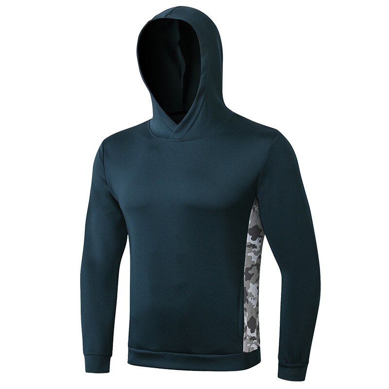 Men's Sportswear Running Fitness Training Hooded Sweatshirt Loose Casual Long-sleeved Camouflage Hoodie Jacket Quick Dry Tops: XL / Blue