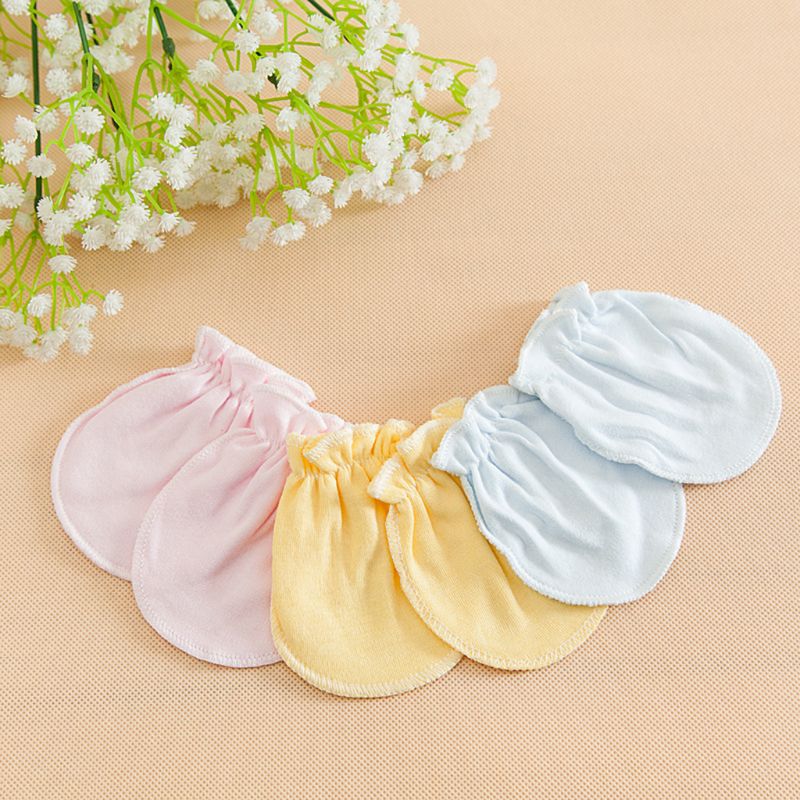 3 Pairs Unisex Baby No Scratch Mittens Anti Grabbing Hands Gloves Soft Cotton Comfortable Solid Colors Infant Face Protector