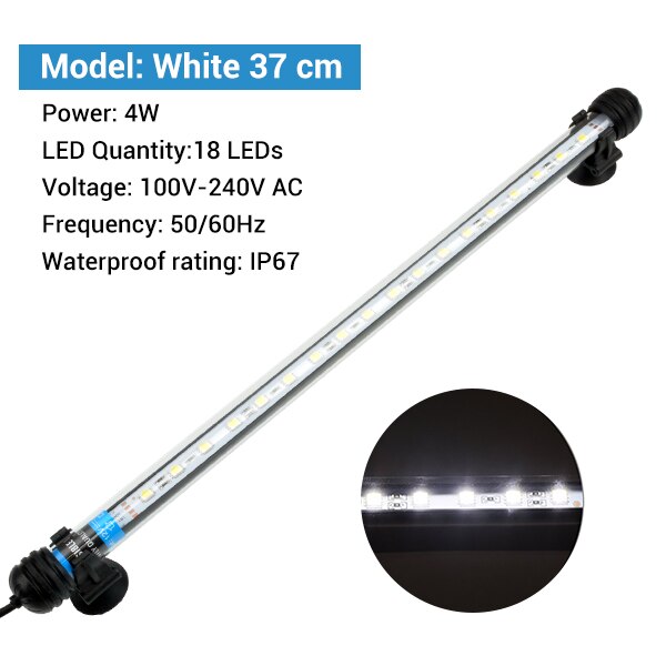 NICREW Aquarium Licht LED Wasserdicht Aquarium Licht Tauch Lampe 5050 SMD LED Bar 18-48CM Beleuchtung für Aquarium 100 V-240V: Weiß 37cm