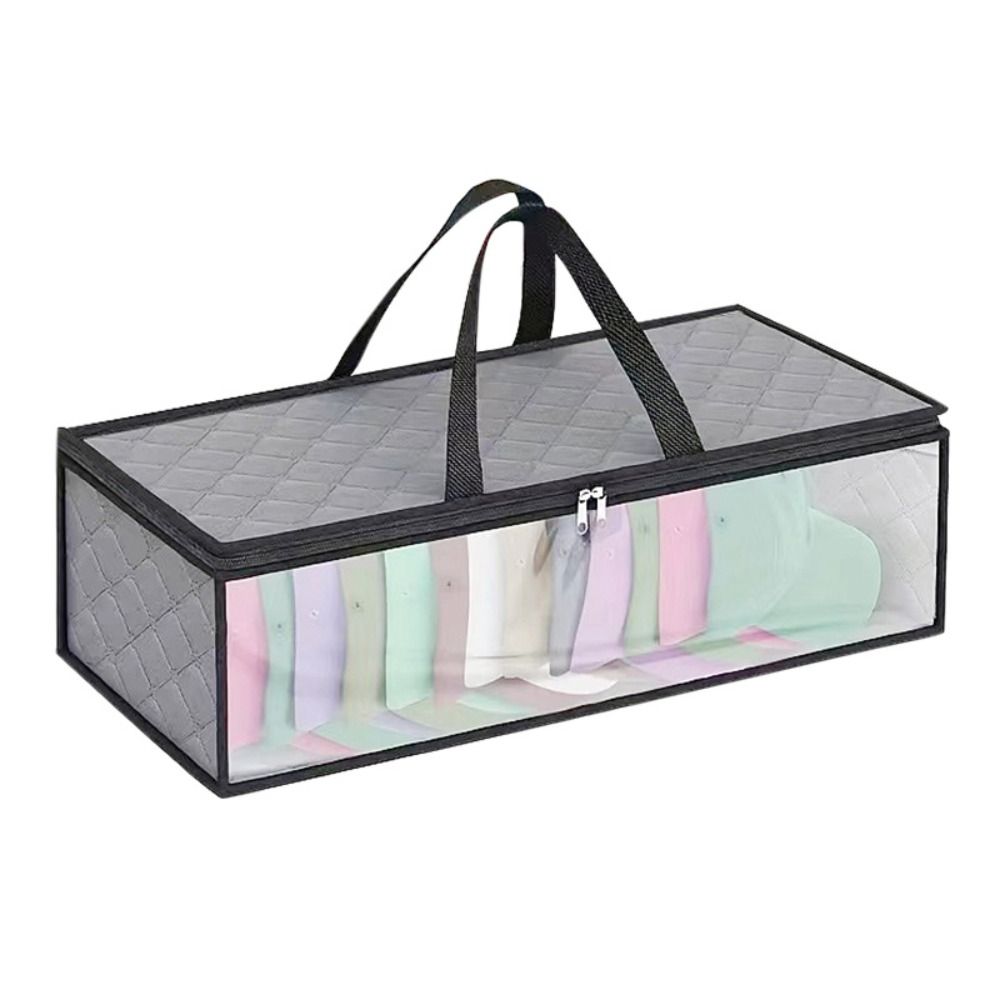 Sac de rangement sous le lit en tissu non tissé, poubelle pliable de grande capacité pour vêtements, anti-poussière avec fenêtre transparente: Black