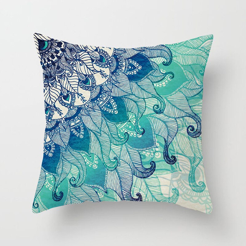 Housse de coussin carrée en velours avec imprimé Mandala, décoration de la maison, style nordique rétro, peau de pêche, taie d'oreiller: Teal