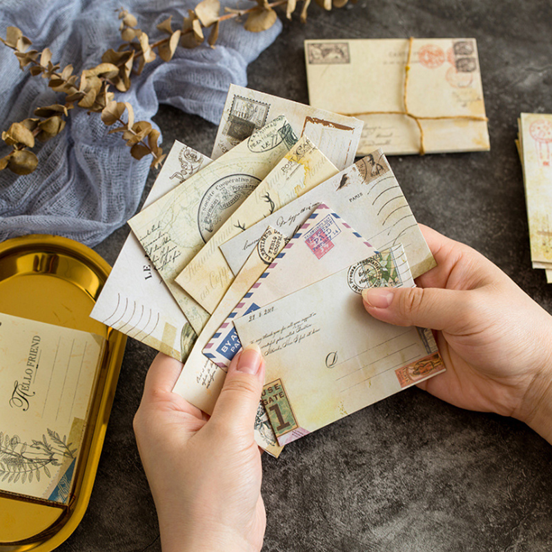 12 stuks/pak schattige vintage mini-papieren enveloppen met venster, envelop voor huwelijksuitnodigingen