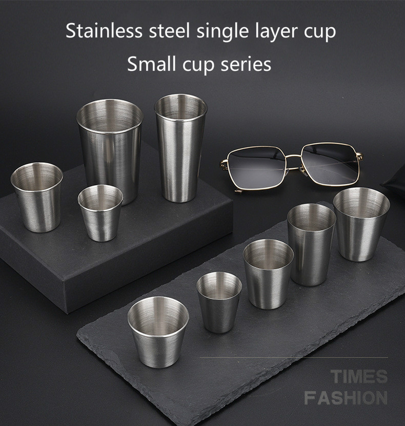 Brandy glass whiskey glass 304 stainless steel single-layer wine glass drink cup 1OZ frill-free hard metal 2OZ wine glass
