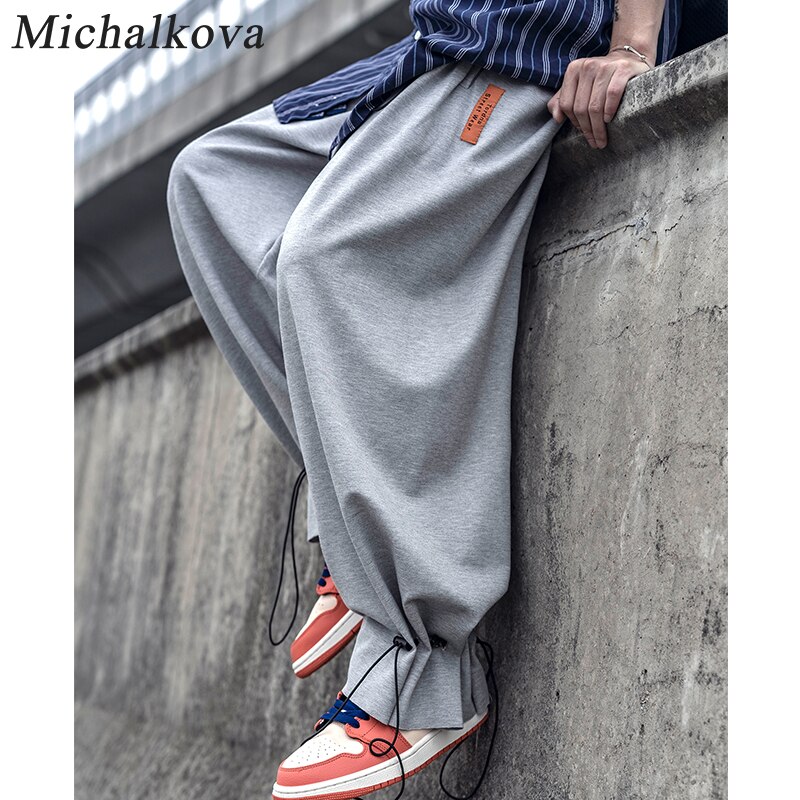 Cordón de gran tamaño ropa de hombre Pantalones Haren pantalones Hip hop punk de Harajuku oscuro ropa de calle con cintura elástica pantalón michalkova