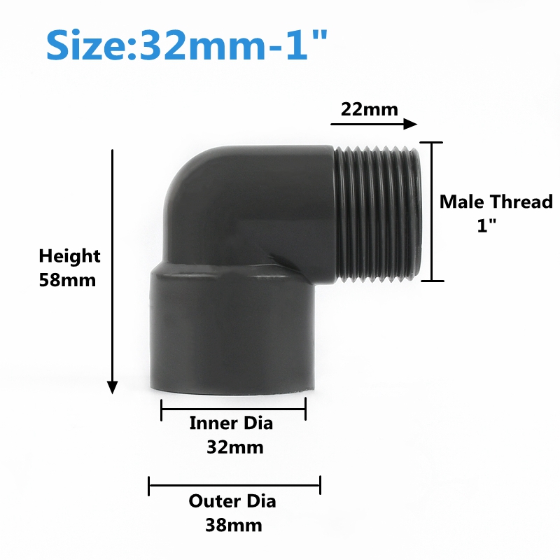 Connecteur PVC blanc 20 25 32mm à 1/2 "3/4" 1 ", réducteur égal à 90 degrés, raccord à filetage mâle, Joint coudé pour l'irrigation du jardin: green / 1 ''