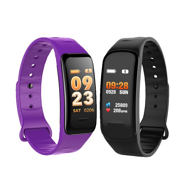 Color Screen C1S Smart Bracelet Waterproof Heart Rate Monitor Health Fitness Tracker Bluetooth Smart Watch for Sport PK MI Band4: black add purple