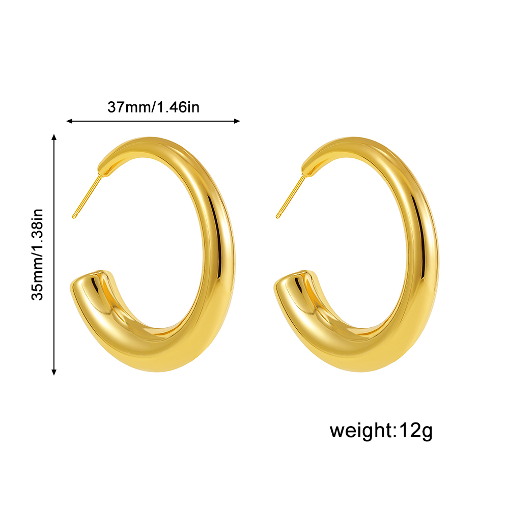 Nuevos pendientes de aro Retro de acero inoxidable con forma de C grueso, chapado en oro brillante, círculo PVD, tubo redondo, aros Huggie, joyería para oreja apilada