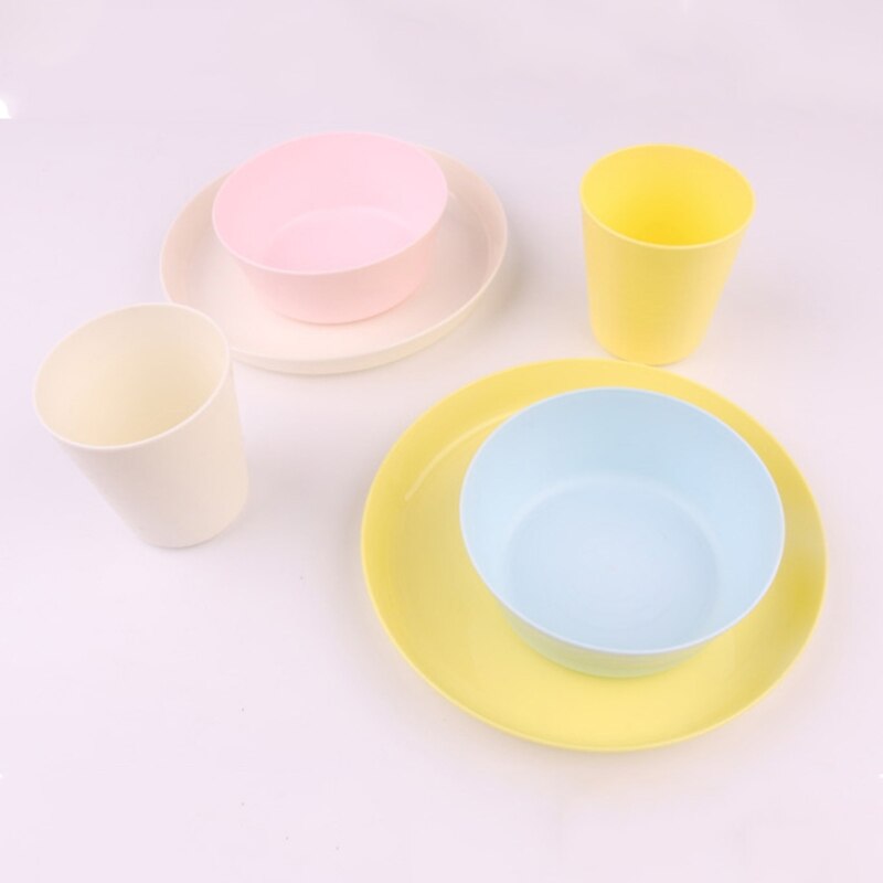 12Pcs Plastic Dinnerware Set Reusable BPA Free Cups Bowls Plates For Toddlers Kids Children Boys Girls Picnic Party Supplies Set