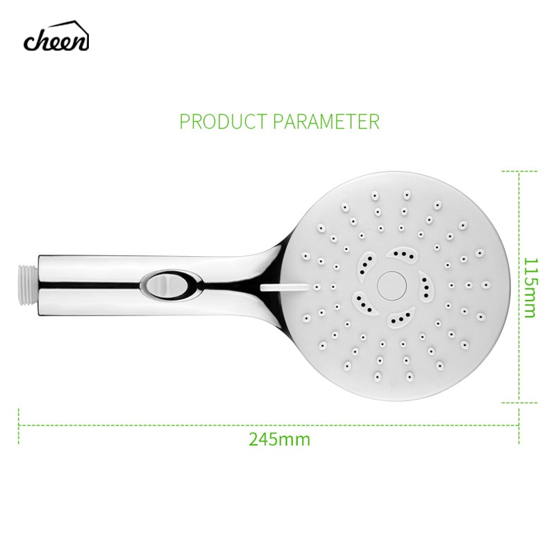 Cheen Hand Held Shower Head 3 Mode Durable ABS Plastic Nozzle Switch Button Spray Head Shower Self cleaning