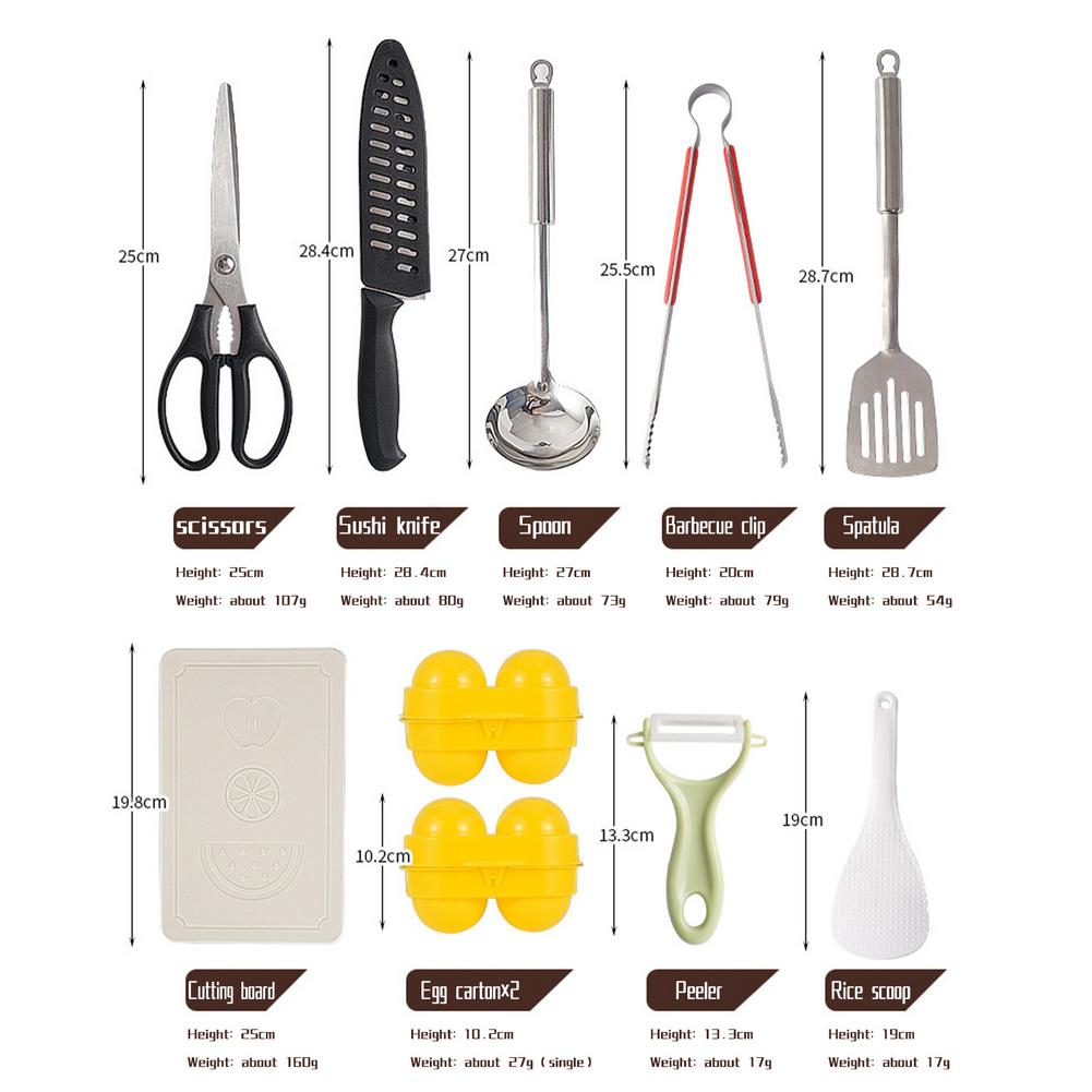 Juego de utensilios de cocina para acampar, vajilla portátil de viaje, herramientas de cocina al aire libre para acampar, senderismo, Picnic, accesorios de cocina, 11 Uds.