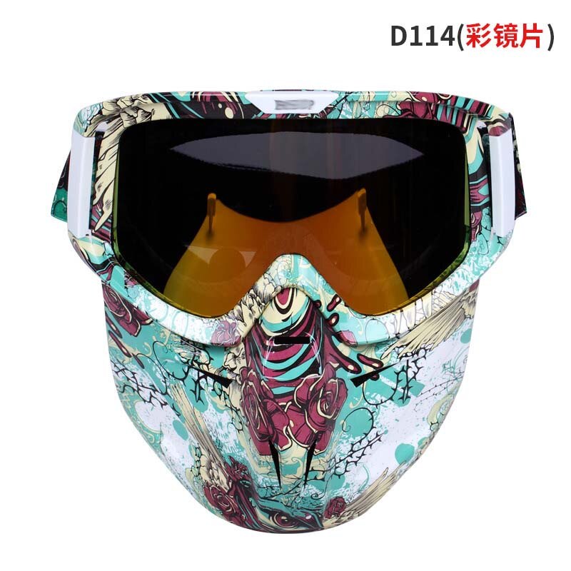 Kleurrijke motorfiets full face masker bril flexibele moto bril skibril gezichtsmasker motocross skibril atv dirt bike utv: D114- kleuren