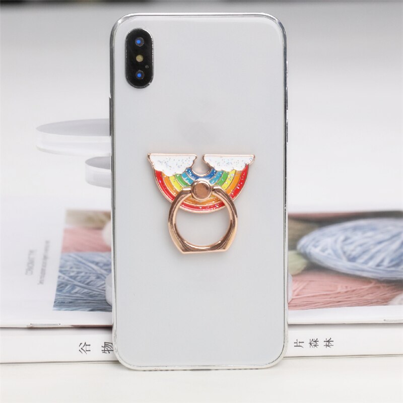 Rainbow Metal Finger Ring Jewelry Smart Phone Stand Holder Flower Mobile Phone Holder Stand For Iphone All Phone