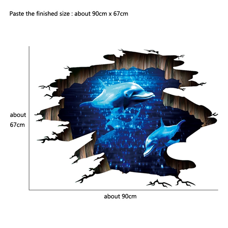 3D Dark Blue Dream Dolphin Floor Sticker Bathroom Living Room Floor Decoration Mural Wall Stickers Home Decor Decals Wallpaper