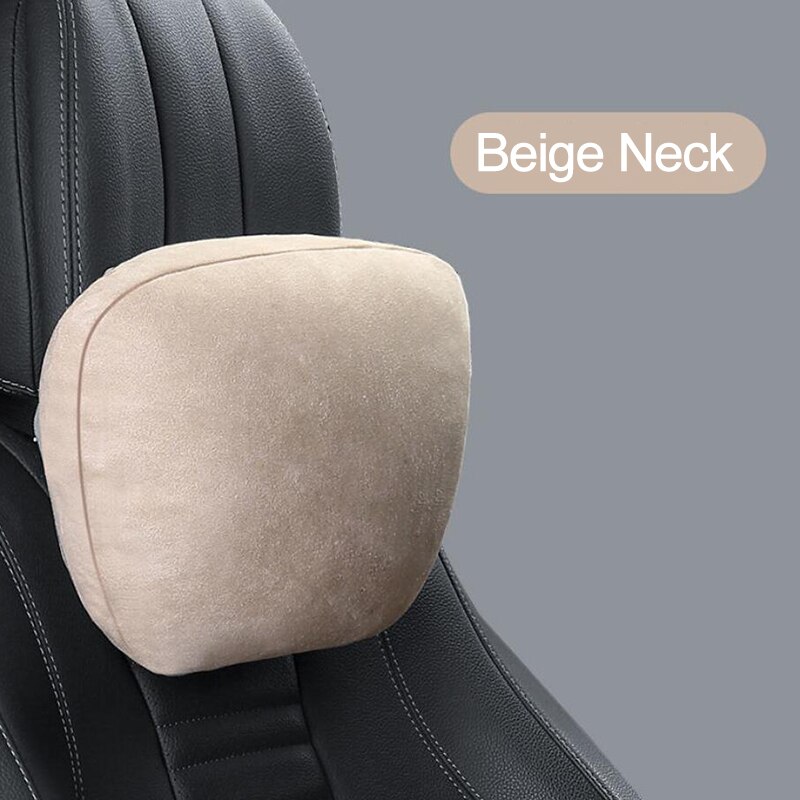 JINSERTA Auto Sitzkissen Unterstützung Kissen Maybach S Klasse Kopfstütze Taille Kissen Wildleder Stoff Sitz Zurück Nacken Unterstützung Kissen: Beige-Nacken