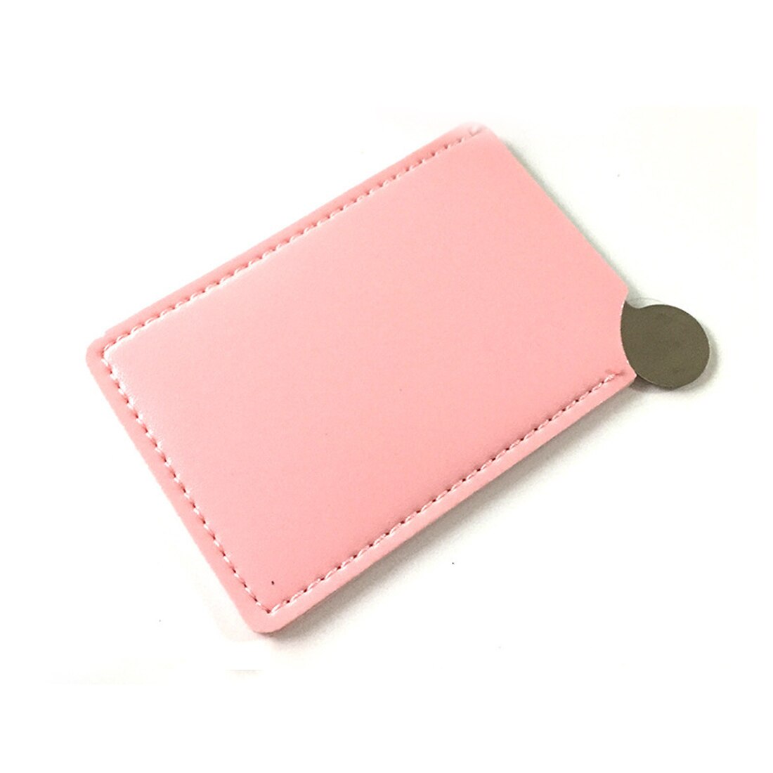 Onbreekbaar Draagbare Reizen Make-Up Spiegel Card Style Pocket Cosmetische Mini Spiegel Pu Leer Rvs Kaart: pink