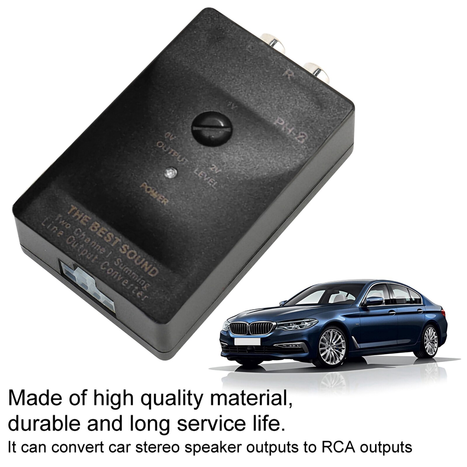 Convertidor de nivel de altavoz para coche, salida RCA, altavoz estéreo, convertidores de nivel alto a bajo con función de retardo,