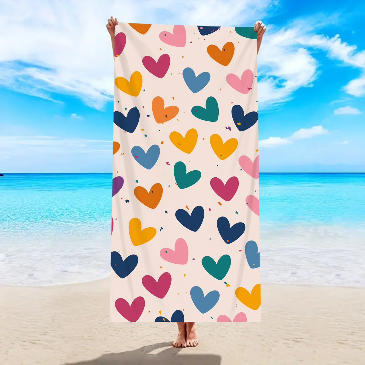 1pc Boheemse grote strandlaken, gestreepte bloemliefde bedrukte badhanddoek, buitenzwemmen, , camping strandlaken: S / Paars