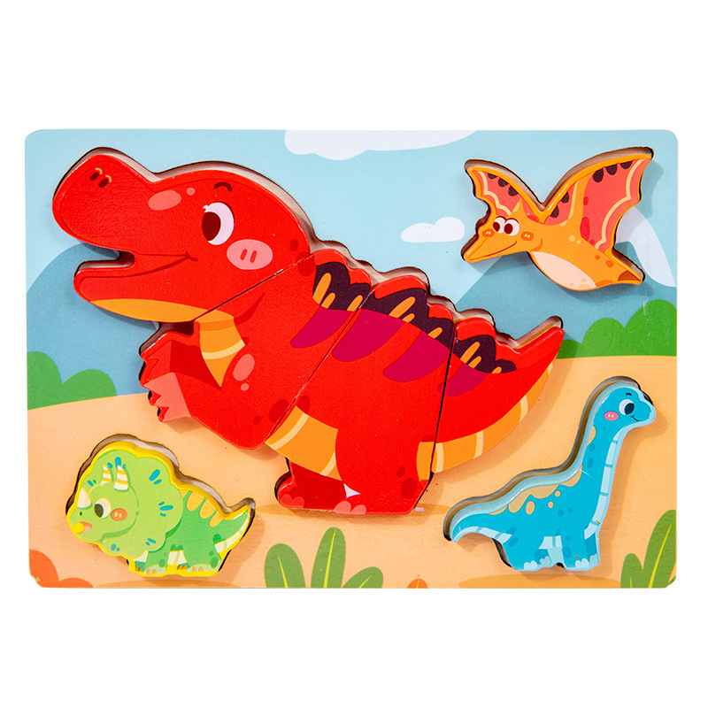 Puzzles en bois Montessori pour enfants, jouets Montessori pour tout-petits de 2 3 4 5 ans, Puzzle 3D, jouet éducatif dinosaure: Bleu
