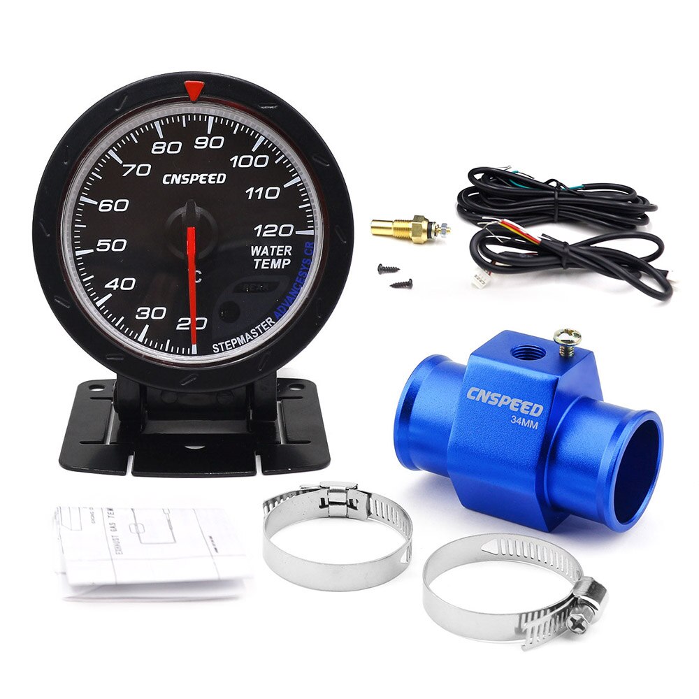 CNSPEED 60mm Water Temperature Gauge 20-120 Celsius with 1 / 8NPT Water Temperature Seal Pipe Sensor Adapter: with 34mm adapter