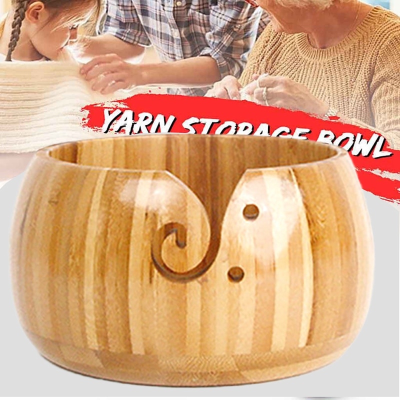 Dustproof Natural Wooden Wool Yarn Storage Bowl Crochet Knitting Needle Storage Holder Knitting Supplies Organizer