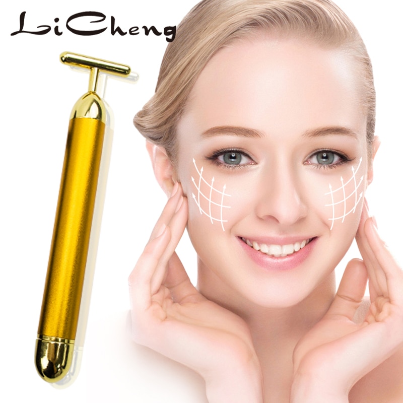 Licheng 24k Gold Vibration Facial Beauty Roller Massager Stick Lift Huidverstrakking Rimpel Stok Puls Verstevigende