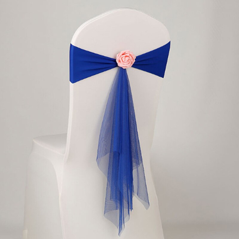 5 farver spandex rammer med rosenkugle kunstig blomst og organza stol ramme bryllup lycra butterfly bånd dekoration: Blå