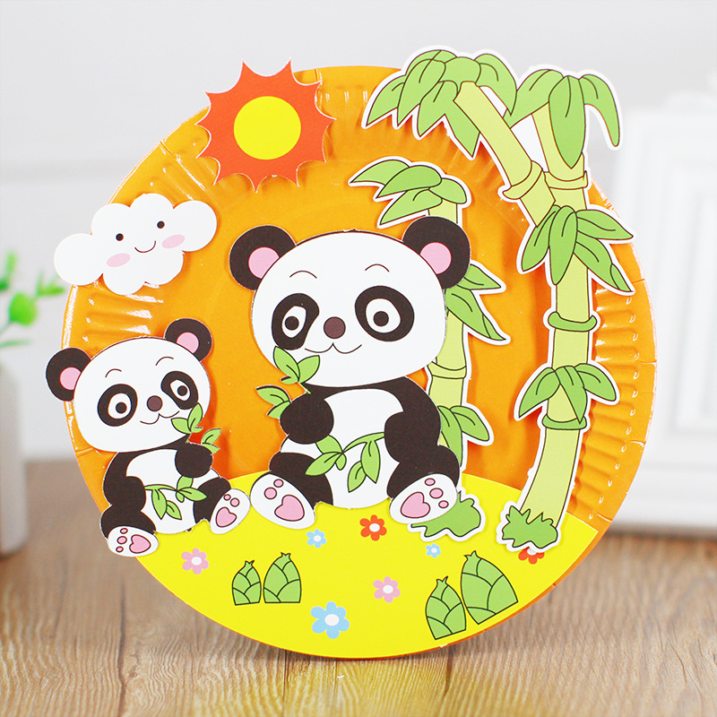 EVA DIY Cartoon Handicrafts Toys For Children Handmade Craft Animal Puzzle Paper Tray Painting Backpack Education Toy: panda