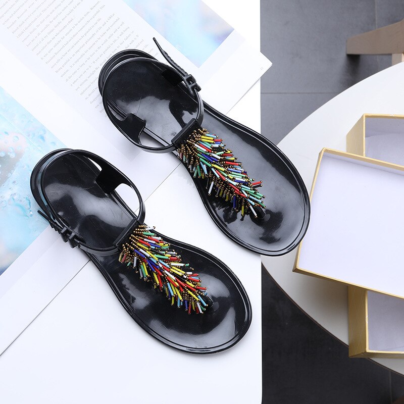 Vrouwen Schoenen Sandalen Tassled Kralen T-Type Riem Flip-Flop Effen Kleur Comfortabele Toevallige Zachte Grote Teen Voet orthopedische: Multicolor / 5
