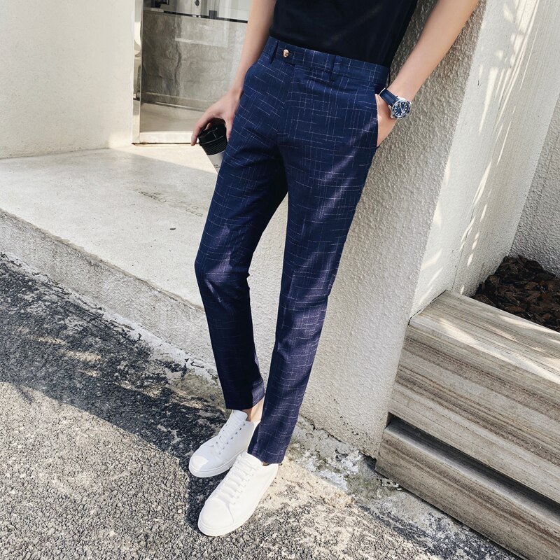 Klassisk ternede plaid jakkesæt bukser mænd business casual kjole bukser mærke koreansk slim fit street wear socialt tøj