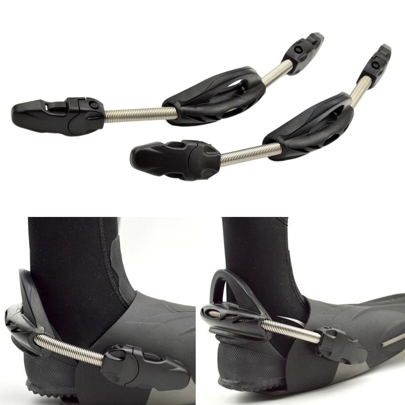 Chaussures de plongée sous-marine en acier inoxydable, 1 paire, sangles à talon, à dégagement rapide, équipement à lacets: Black S