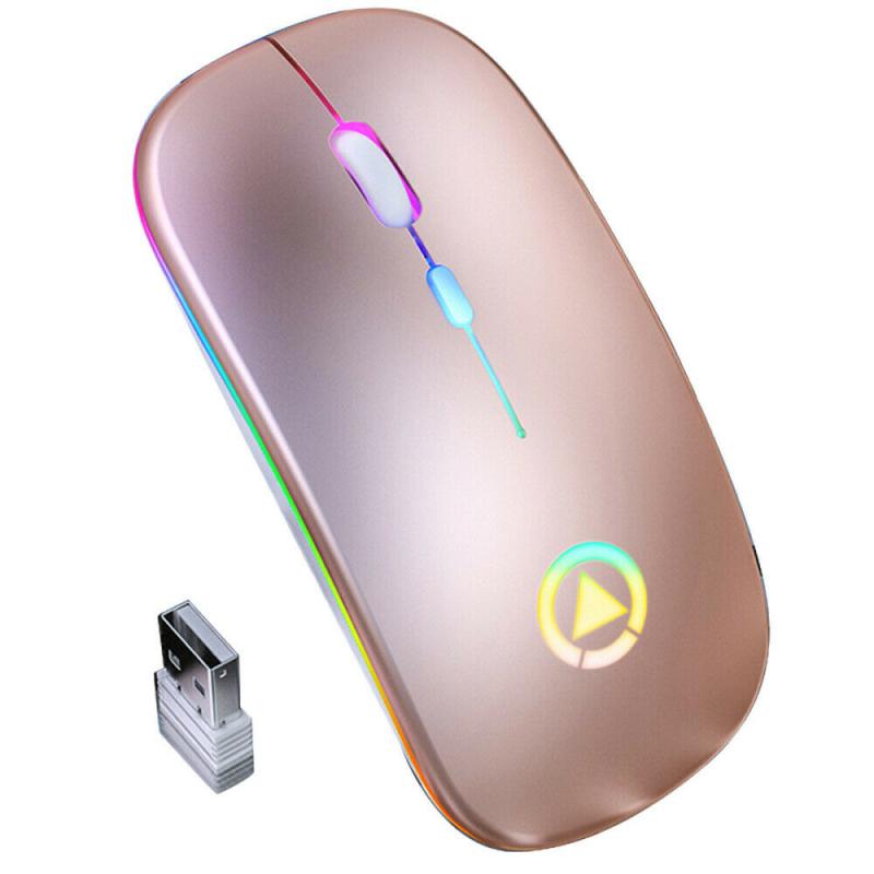 Wireless Bluethooth Mouse RGB Rechargeable Mouse Wireless Computer Silent Mouse LED Backlit Ergonomic Gaming Mouse For Laptop PC: rose gold