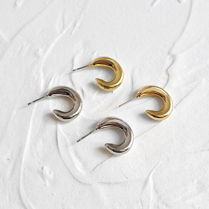 Peri'sBox Gold Silver Color C Shape Small Hoop Earrings Irregular Geometric Earrings for Women Minimalist Earrings Hoops Trendy