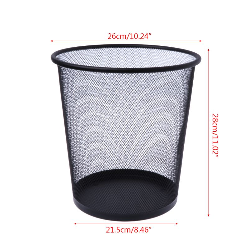 Metal Mesh Wastebasket Round Trash Can Recycling Bin Office Tools Supplies Black