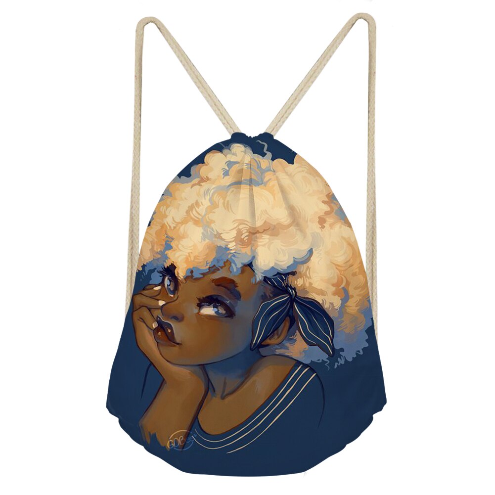 Sac à dos de voyage pliable pour femme africaine noire avec cordon de serrage, motif dessin animé rose, style afro, idéal pour ranger des objets de valeur: Cdzhl 880 z 3