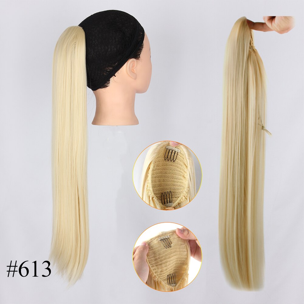Straight Ponytail Synthtic Hair Extension Natural Color Drawstring Ponytail Soft Hair Bun Chignon Clip in Hair Tail For Women: 613