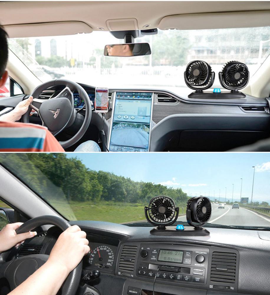 Car Truck Fan 12V/24V Optional Universal Double Head Powerful Cooling Electric Fan Wind Fan 360 Degree Rotatable
