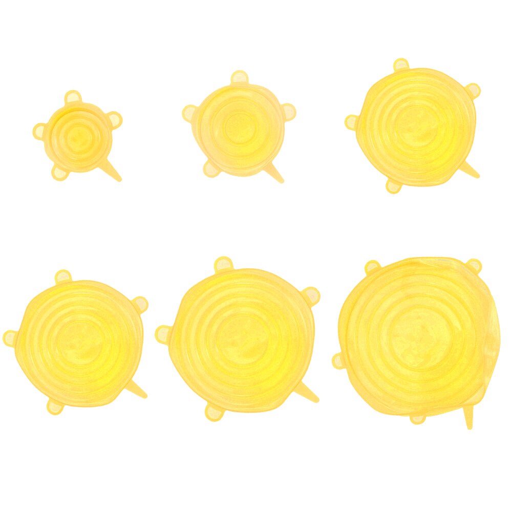 6 stuks herbruikbare siliconen rekdeksels universele deksel siliconen voedselfolie kom pot deksel siliconen deksel pan koken keuken stoppers: Geel