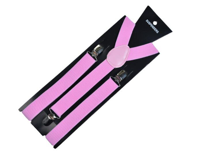 20 couleur élastique en cuir bretelles hommes 3 Clips bretelles Vintage hommes femmes jarretelle pour pantalon de mariage bretelles pour jupe: Pink